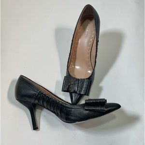 Tahari Black Leather Pump with Bow